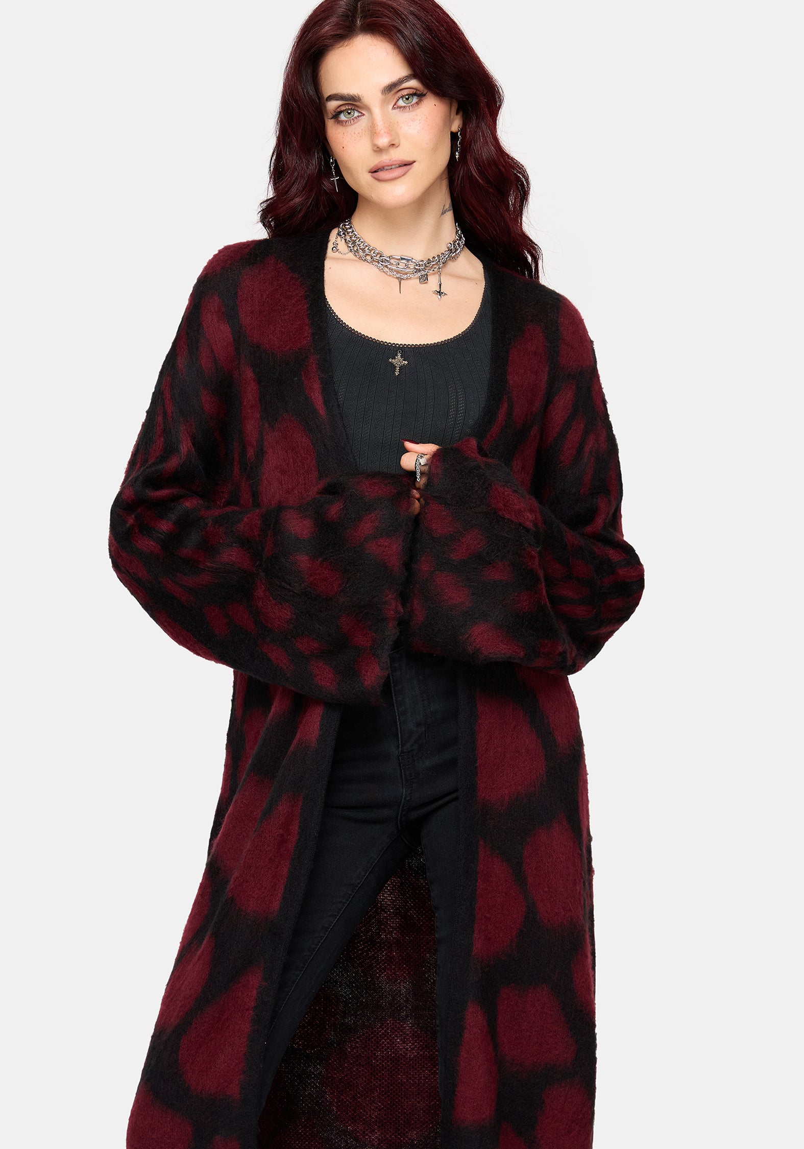 Adder Scales Jacquard Lang geschnitten Strickjacke