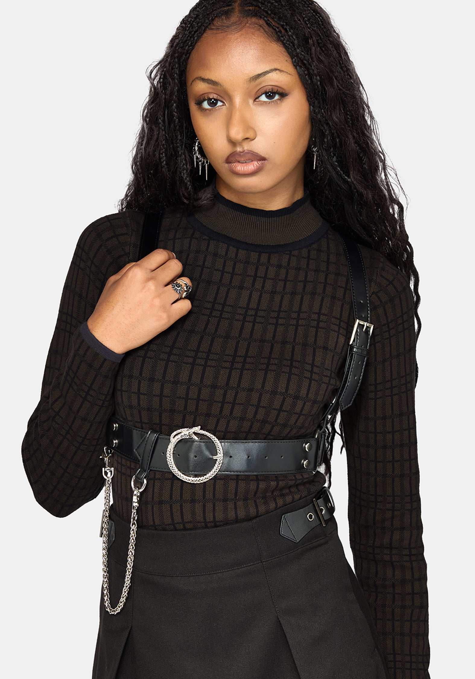 Glenna Check Knit Long Sleeve Top