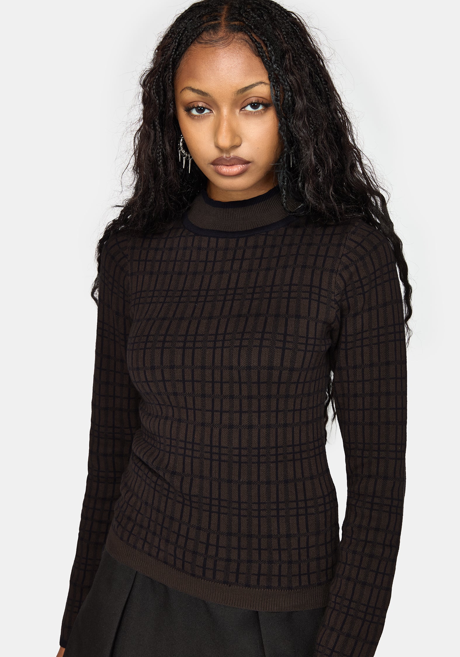 Glenna Check Knit Long Sleeve Top