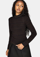 Glenna Check Knit Long Sleeve Top