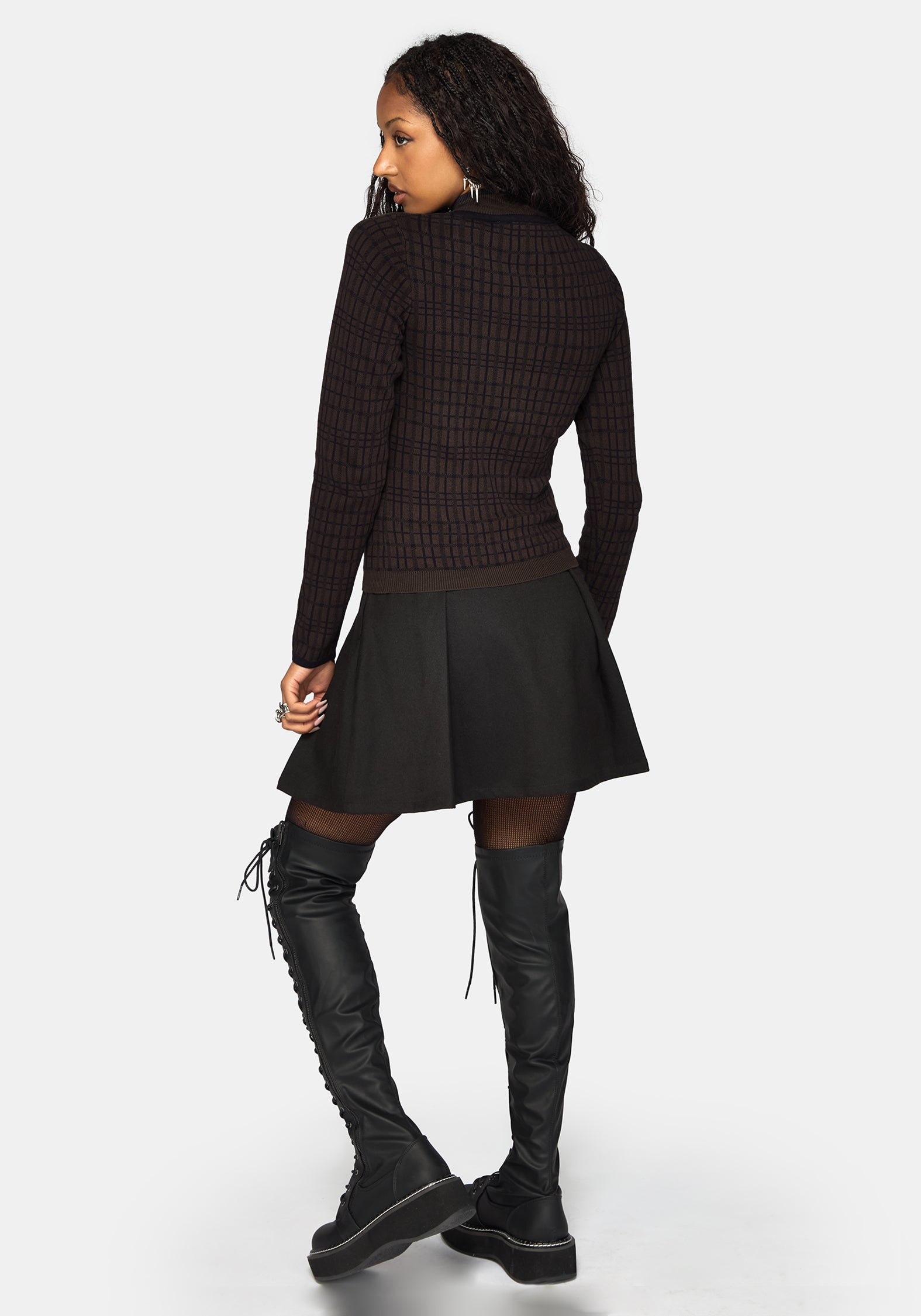 Glenna Check Knit Long Sleeve Top