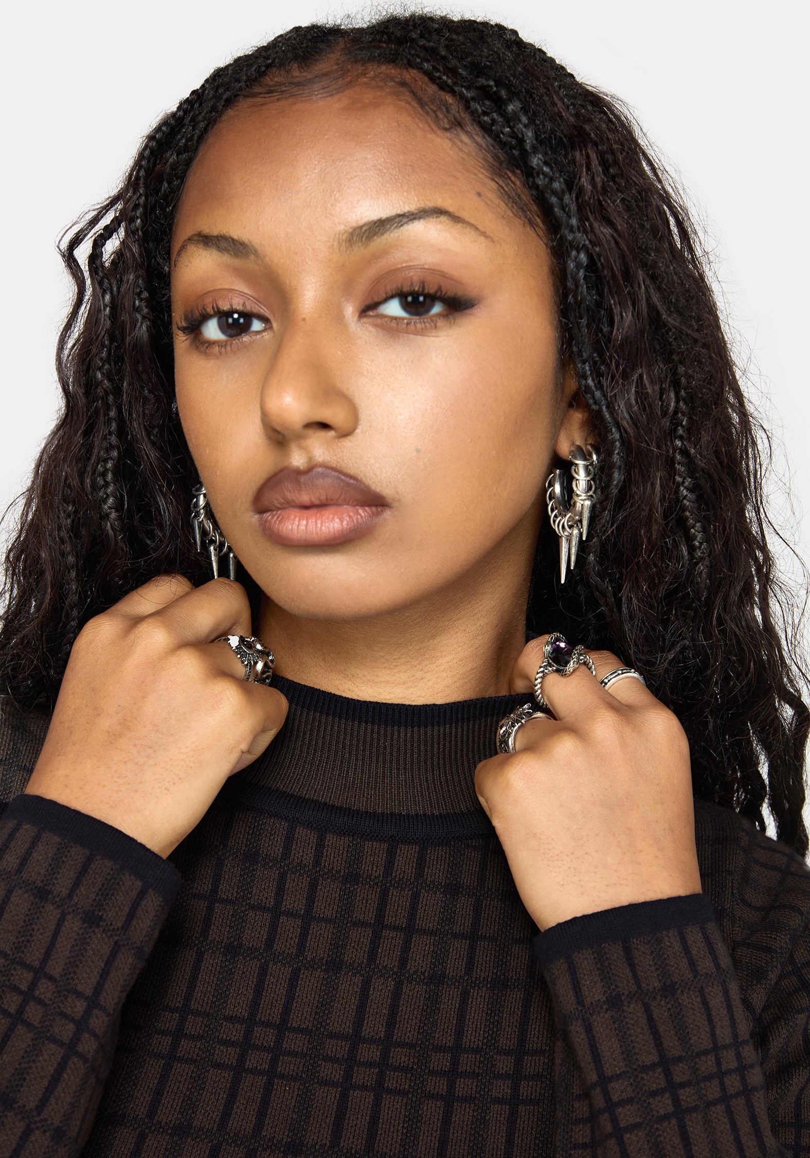 Glenna Check Knit Long Sleeve Top