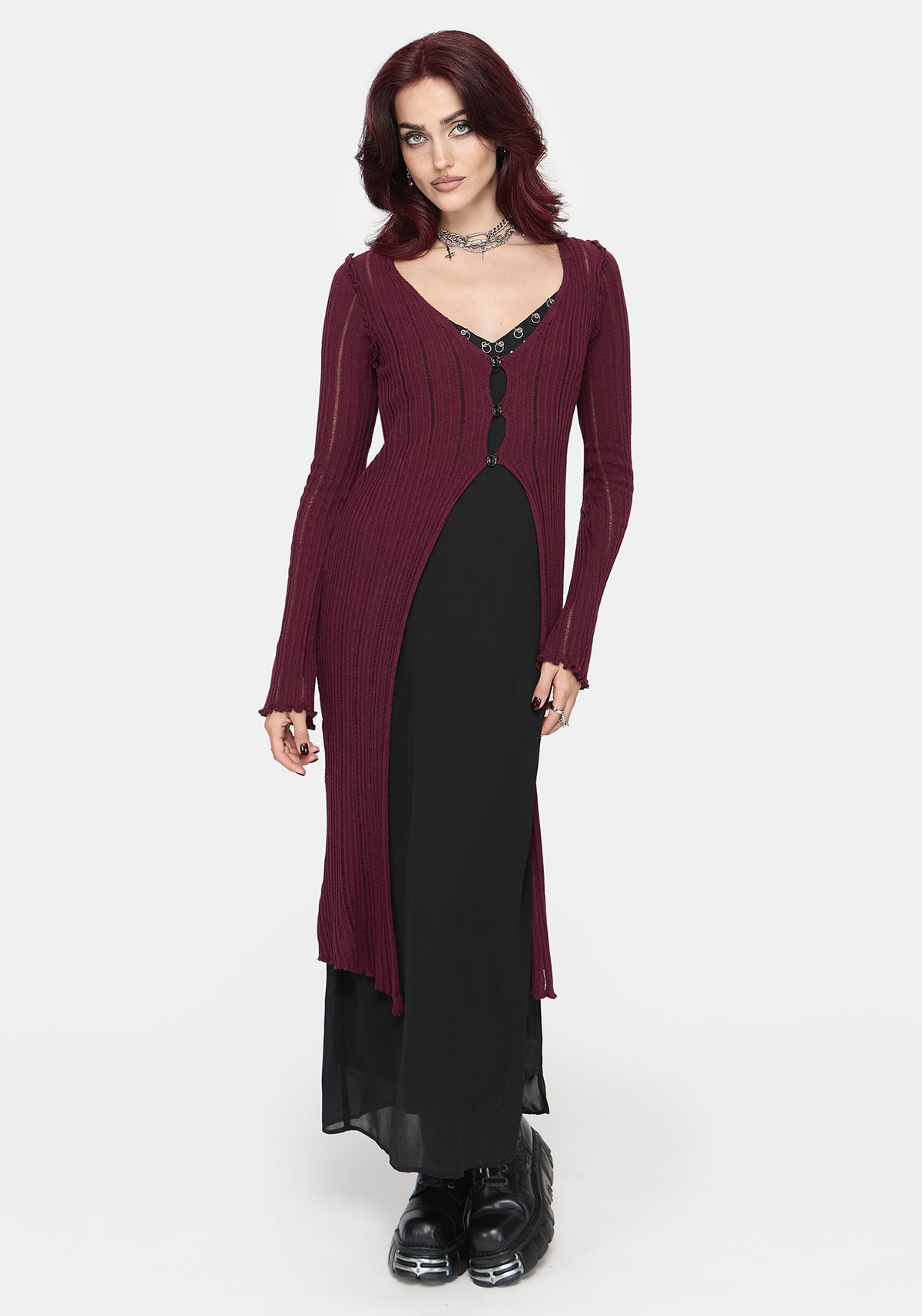 Faylin Ladder Stitch Longline Cardigan