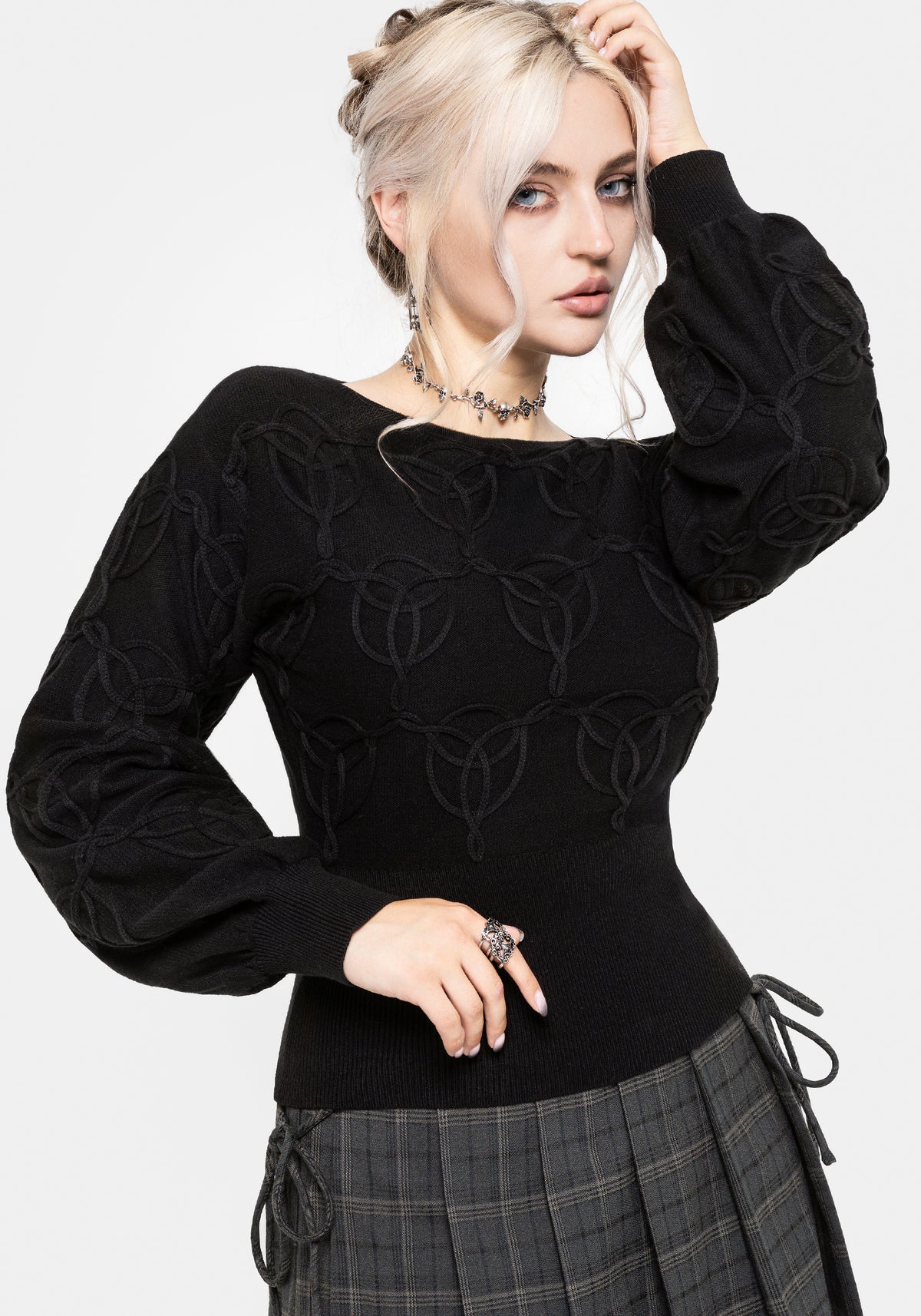 Covet Baumwolle-Blend Witches Knot Cable Strick Pullover - Schwarz