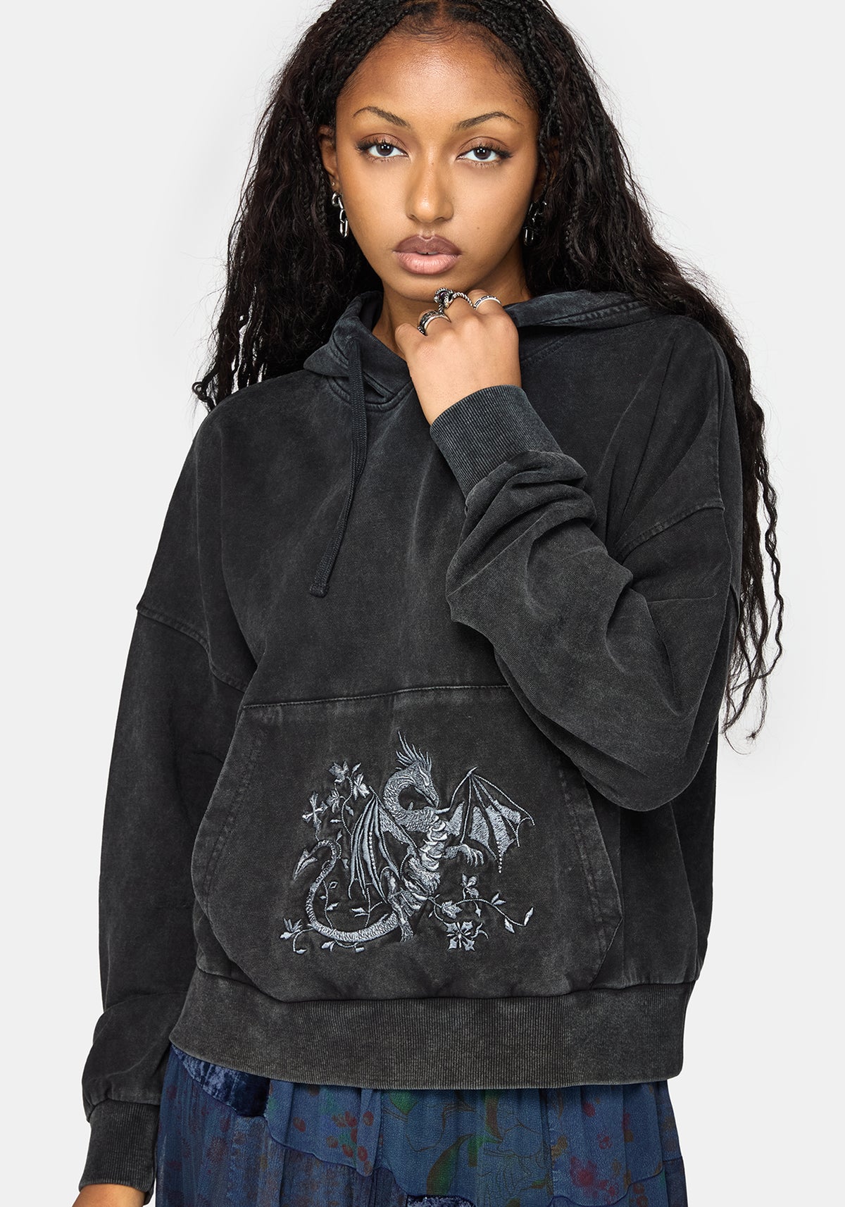 Mira Drache Bestickt Kapuzensweatshirt