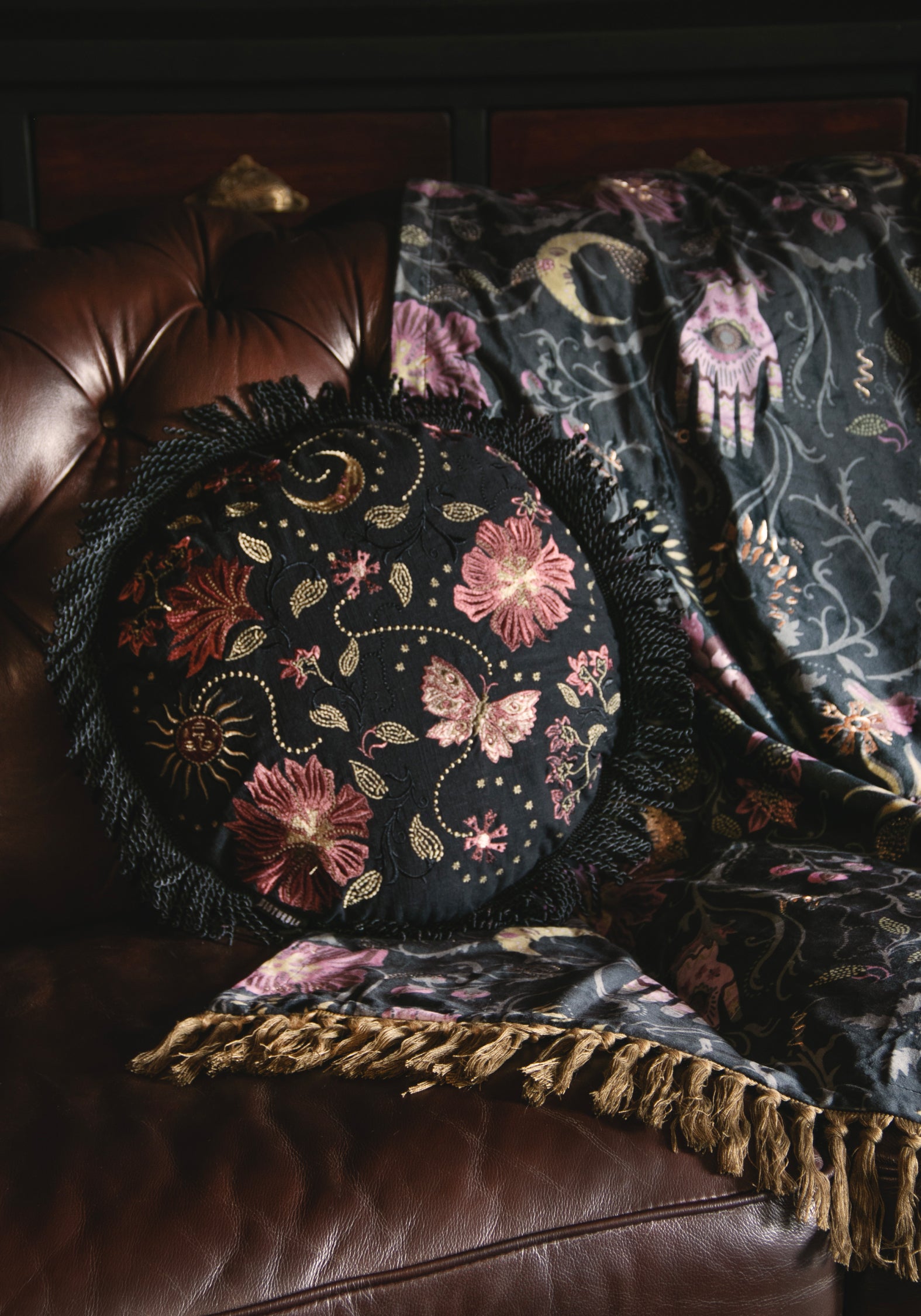 Angela Folk Embroidered Round Cushion