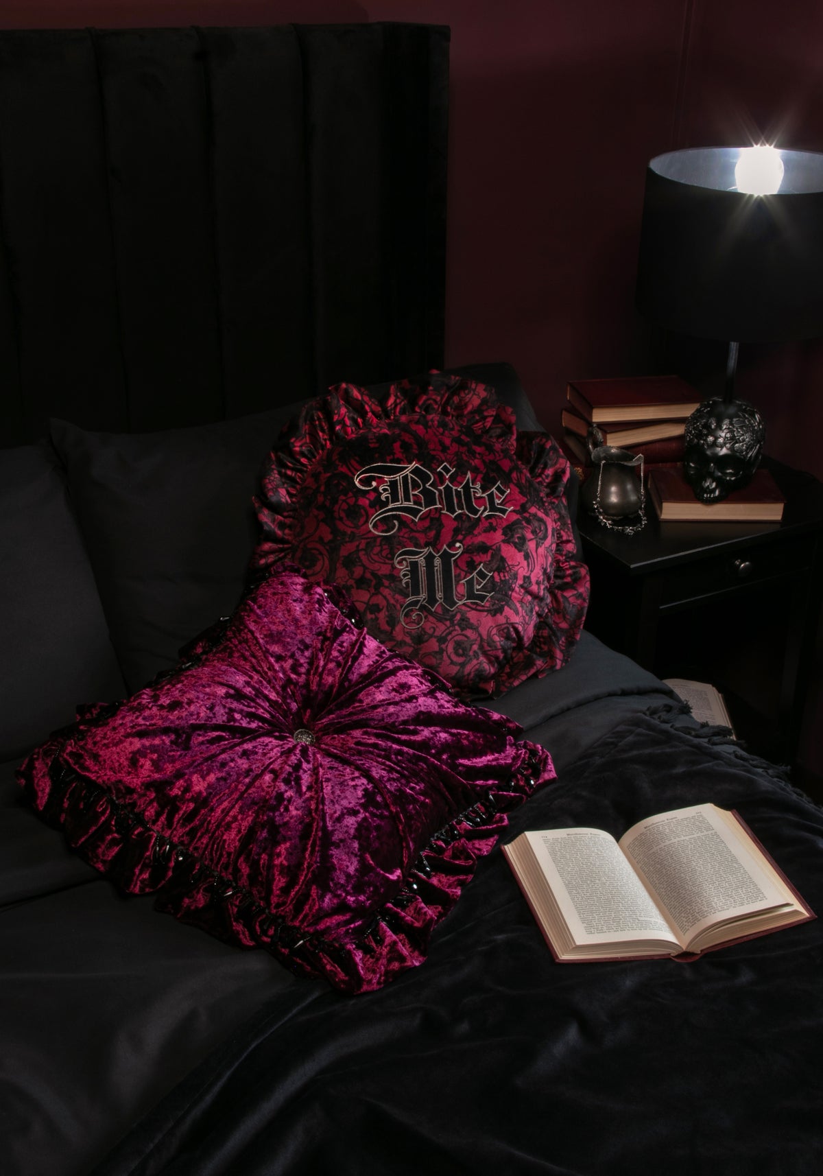 Bite Me Velvet Ruffle Cushion