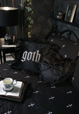 Goth Cross Stitch Square Ruffle Cushion