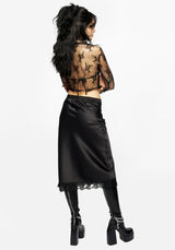 Medeina Spitze Besatz Satin Midi Rock Mitternacht