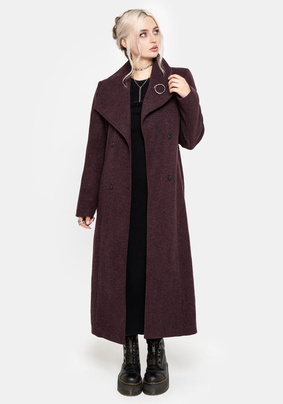 Abyss Bindung Taille Double Breasted Mantel With Schlange Brooch - Plum