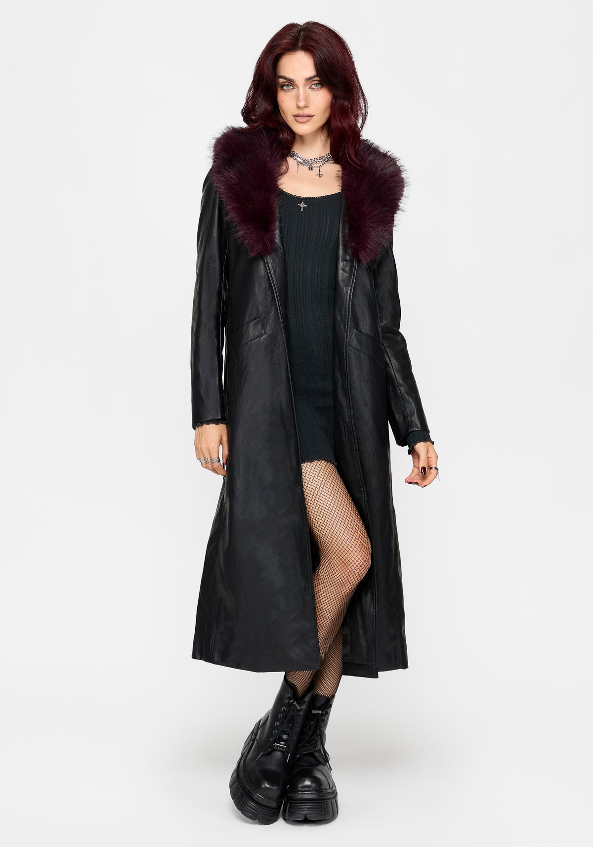 Effina Fur Collar Lang geschnitten Mantel