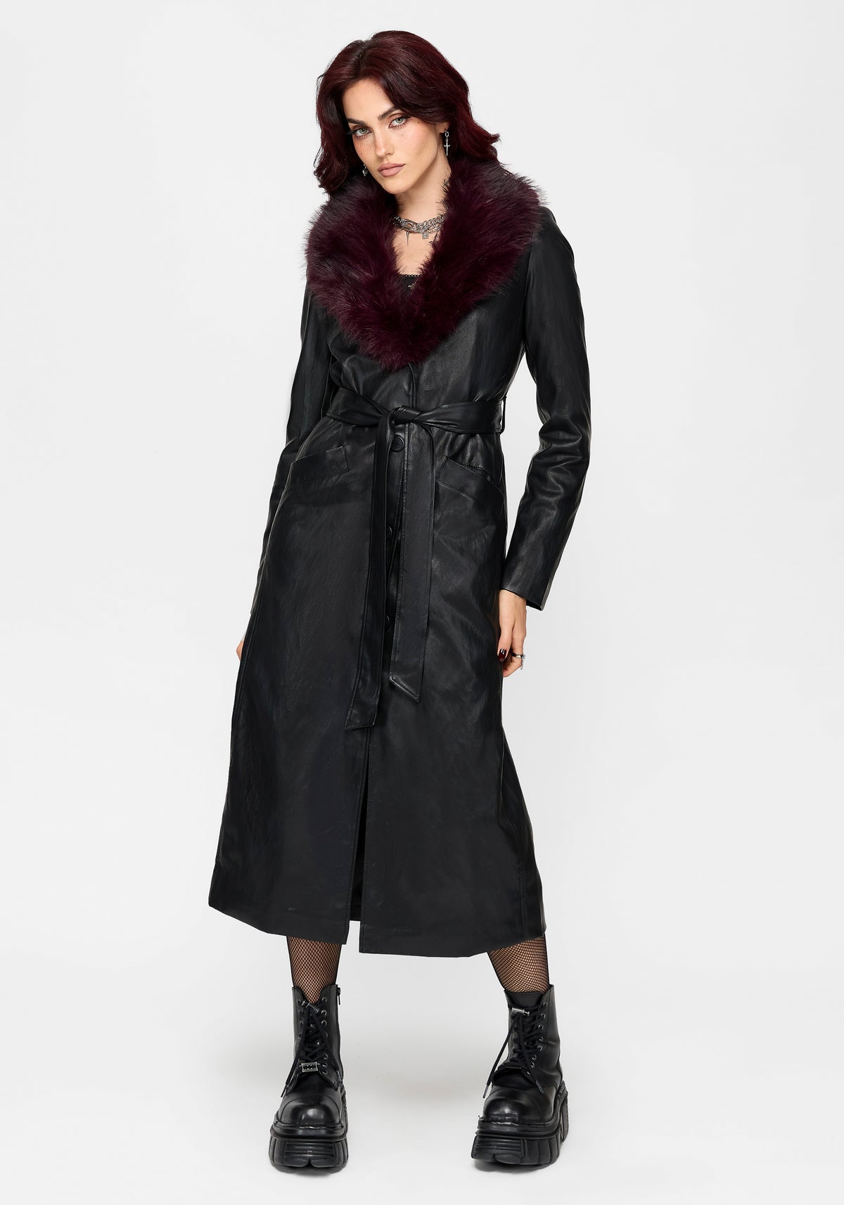 Effina Fur Collar Lang geschnitten Mantel