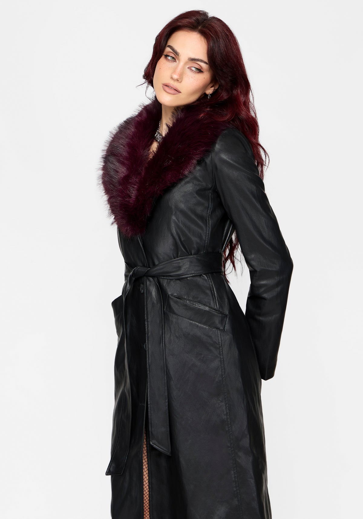Effina Fur Collar Lang geschnitten Mantel