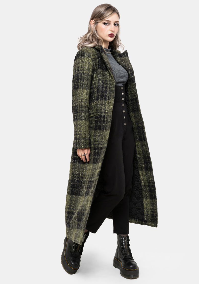 Memory Borg Check Longline Coat - Green