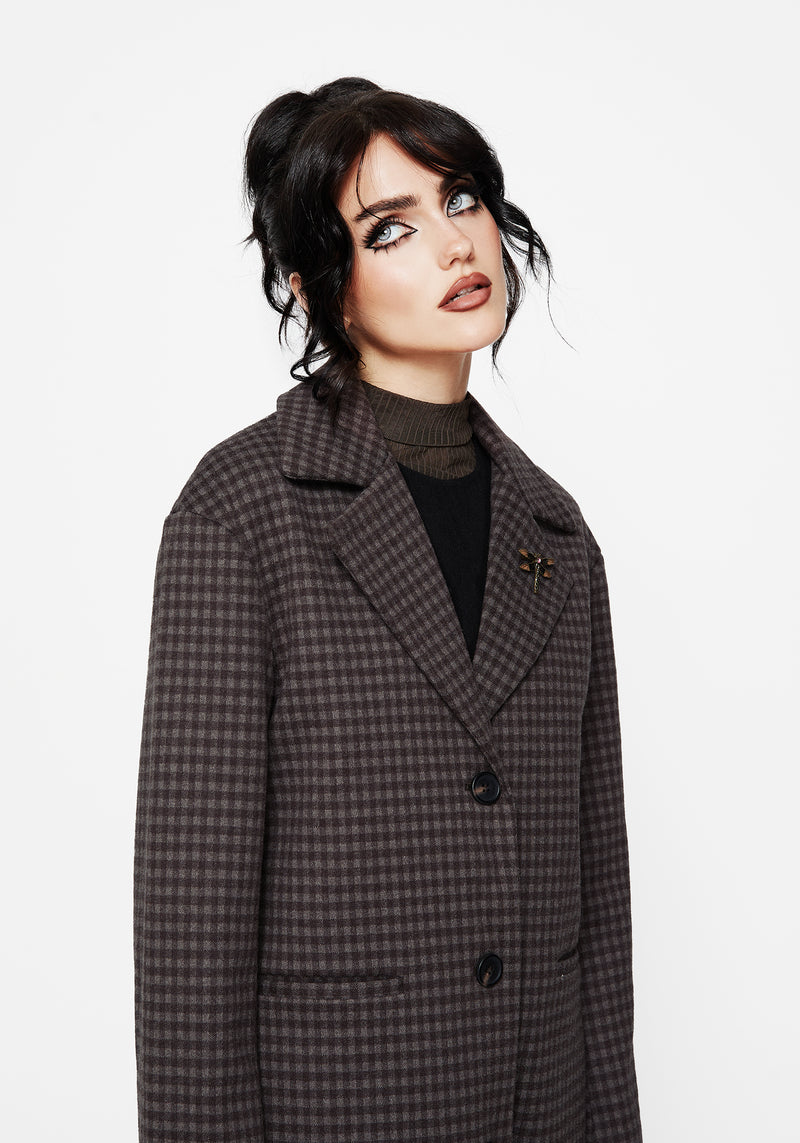 Pilgrim Gingham Langschnitt Mantel Mit Dragonfly Brosche