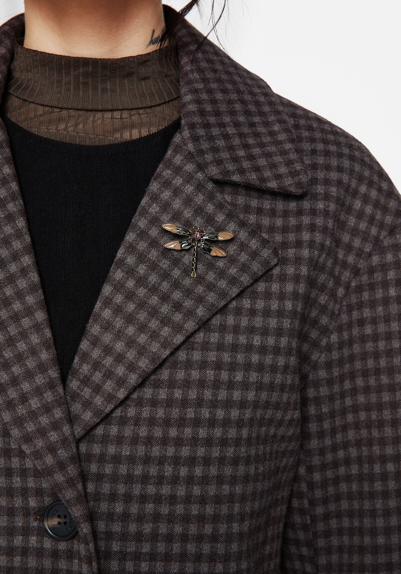 Pilgrim Gingham Langschnitt Mantel Mit Dragonfly Brosche