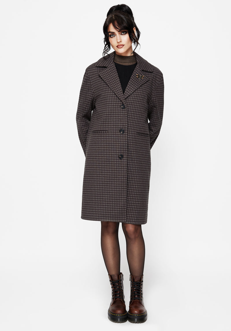 Pilgrim Gingham Langschnitt Mantel Mit Dragonfly Brosche