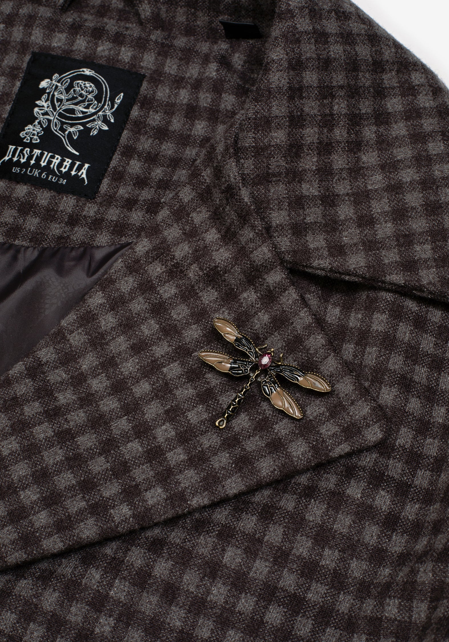 Pilgrim Gingham Langschnitt Mantel Mit Dragonfly Brosche