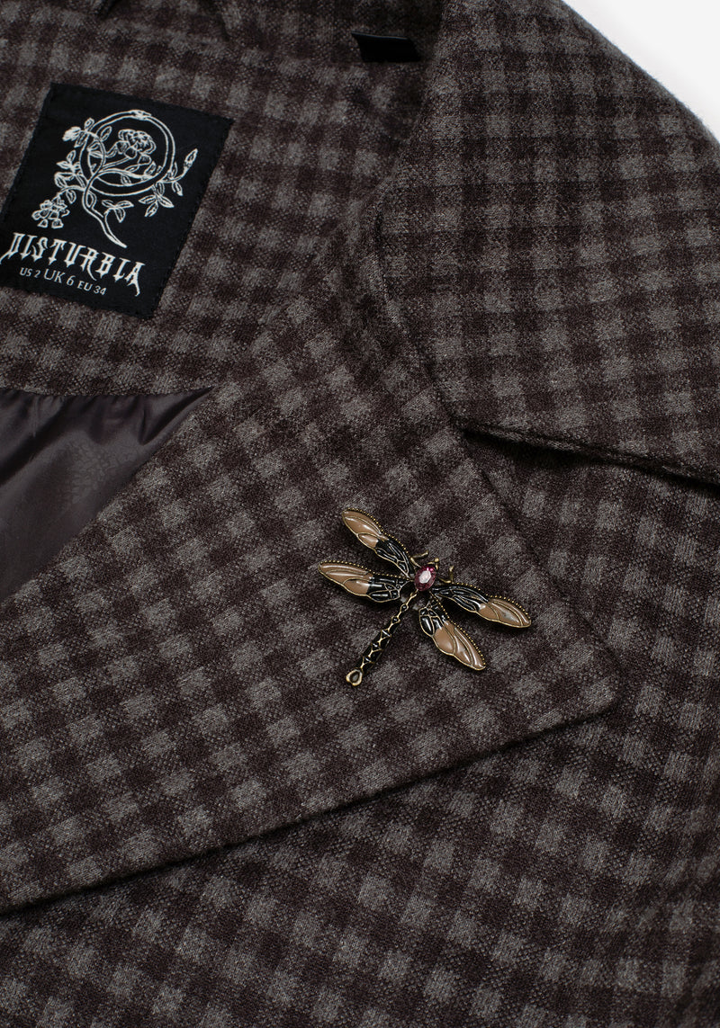 Pilgrim Gingham Langschnitt Mantel Mit Dragonfly Brosche