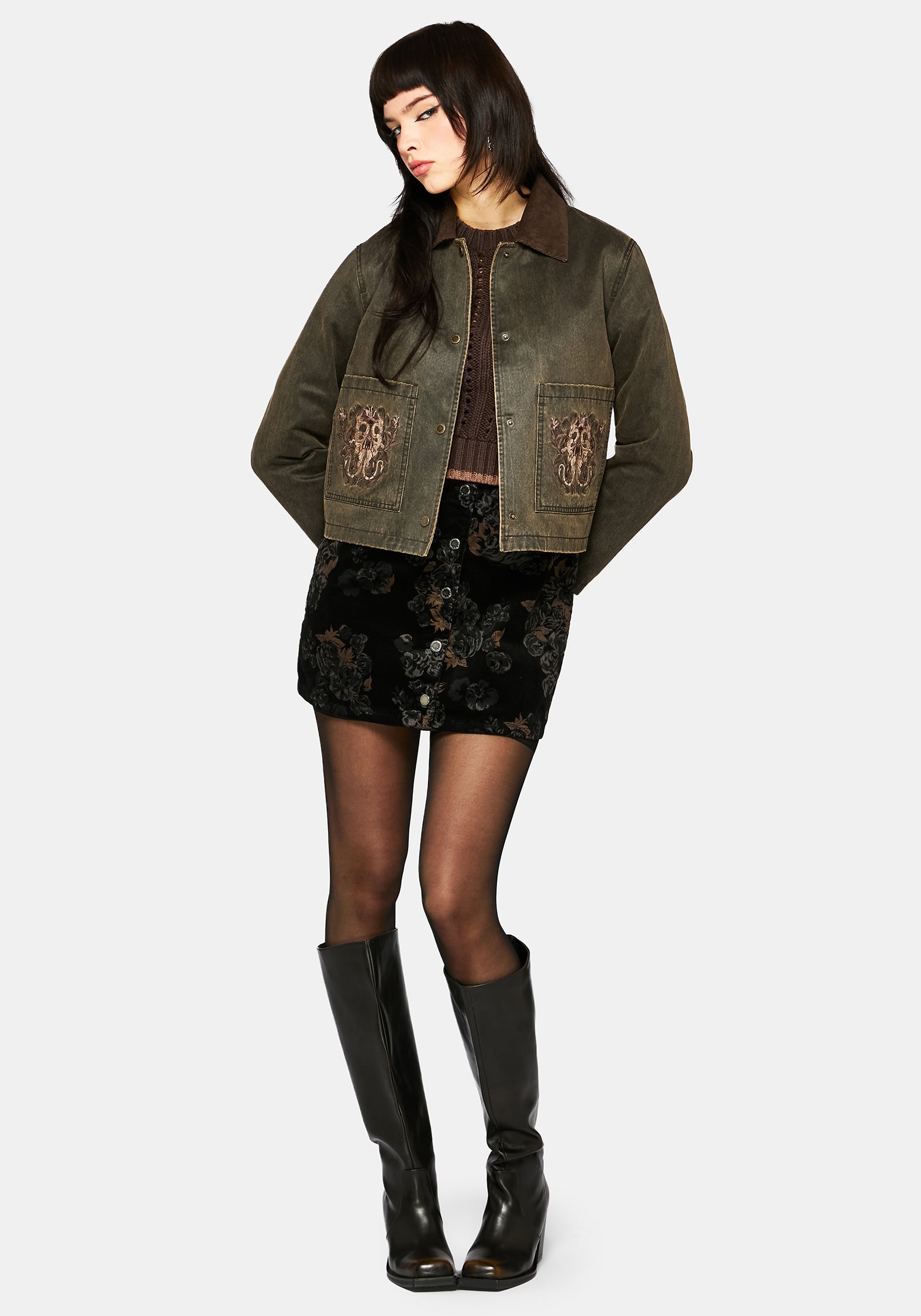 Vilethorn Waxed Cotton Dragon Embroidered Pocket Jacket