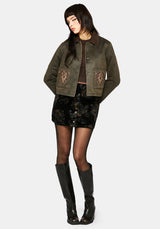 Vilethorn Cotton Dragon Embroidered Pocket Cord Collar Jacket