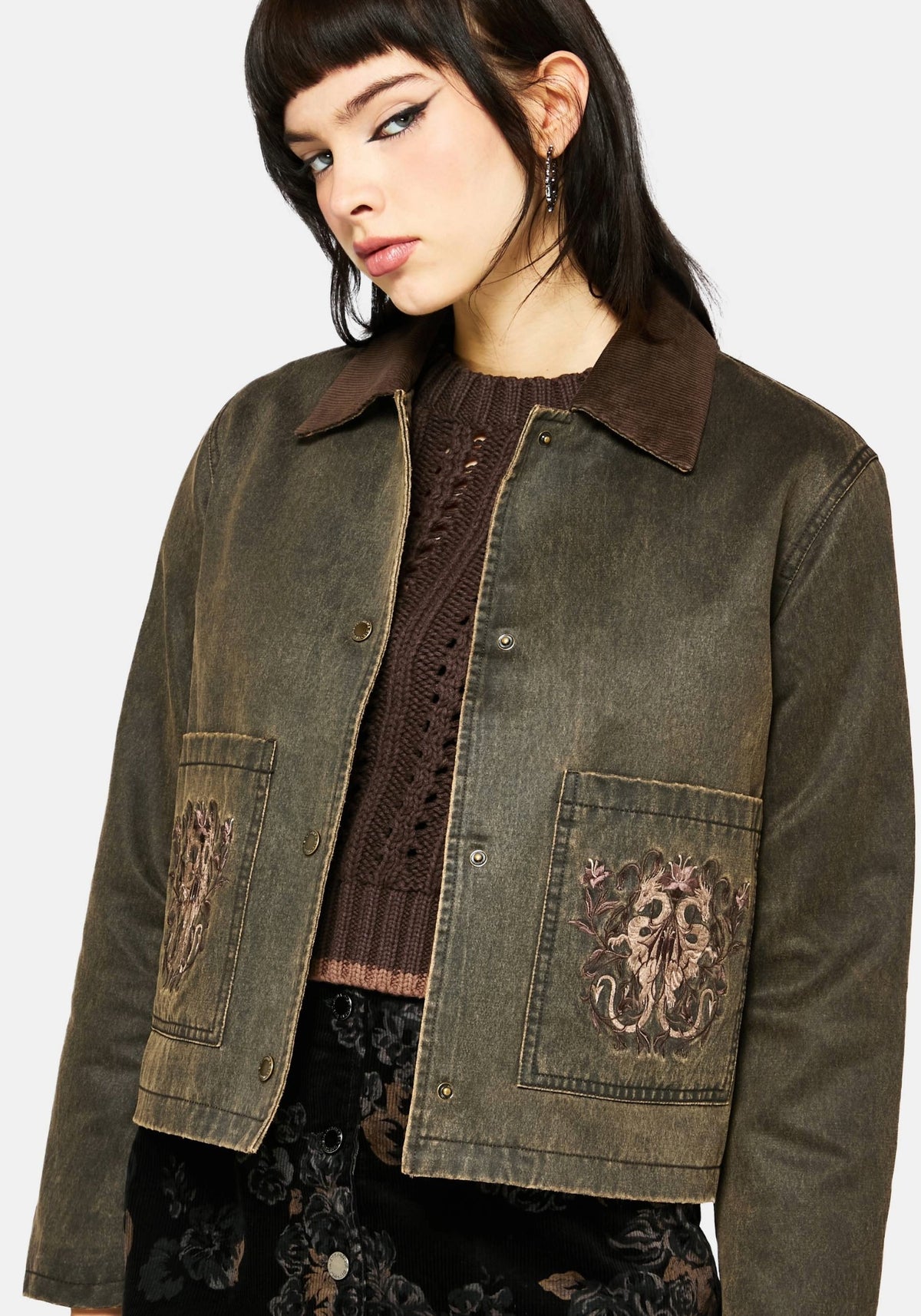 Vilethorn Gewachst Baumwolle Drache Bestickt Tasche Jacke