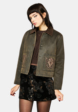 Vilethorn Cotton Dragon Embroidered Pocket Cord Collar Jacket