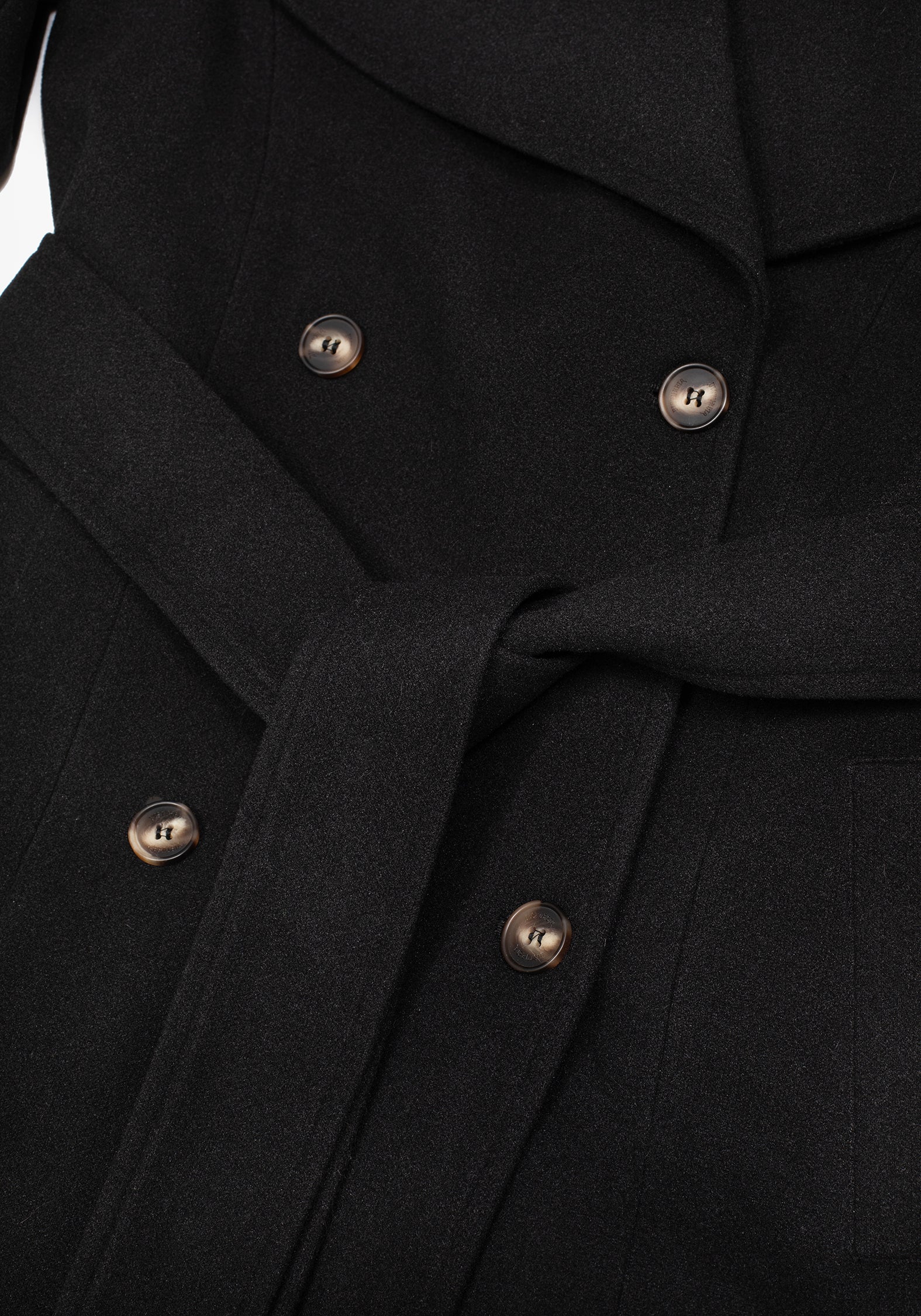 Abyss Tie Waist Double Breasted Coat With Snake Brooch - Black