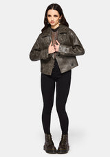 Fleux Bestickt Kurz Geschnitten Kunst- Leder Trench Jacke