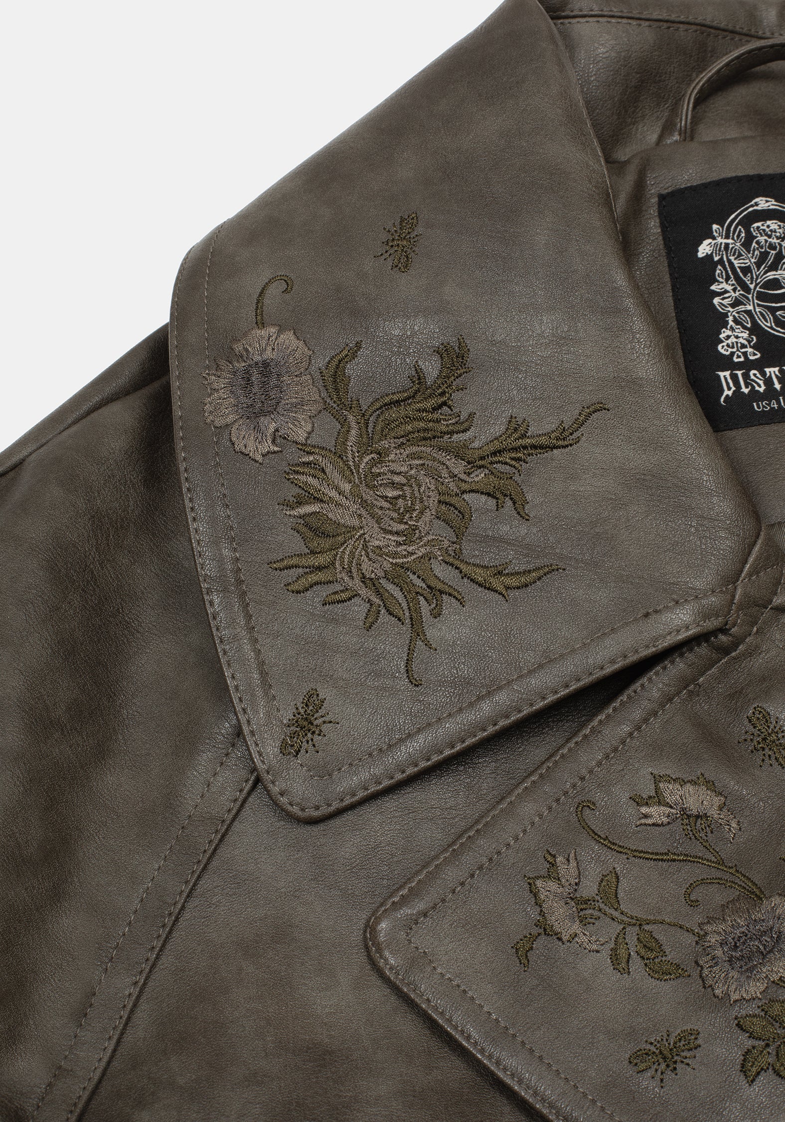 Fleux Bestickt Kurz Geschnitten Kunst- Leder Trench Jacke