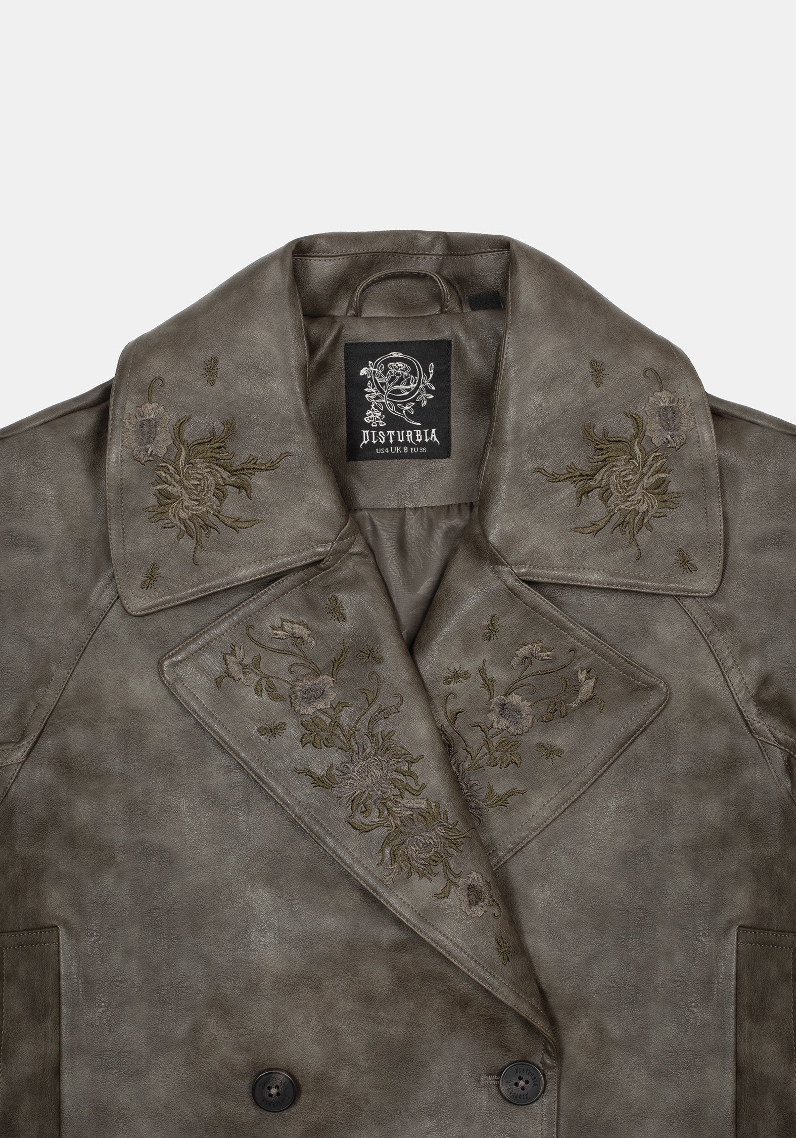 Fleux Bestickt Kurz Geschnitten Kunst- Leder Trench Jacke