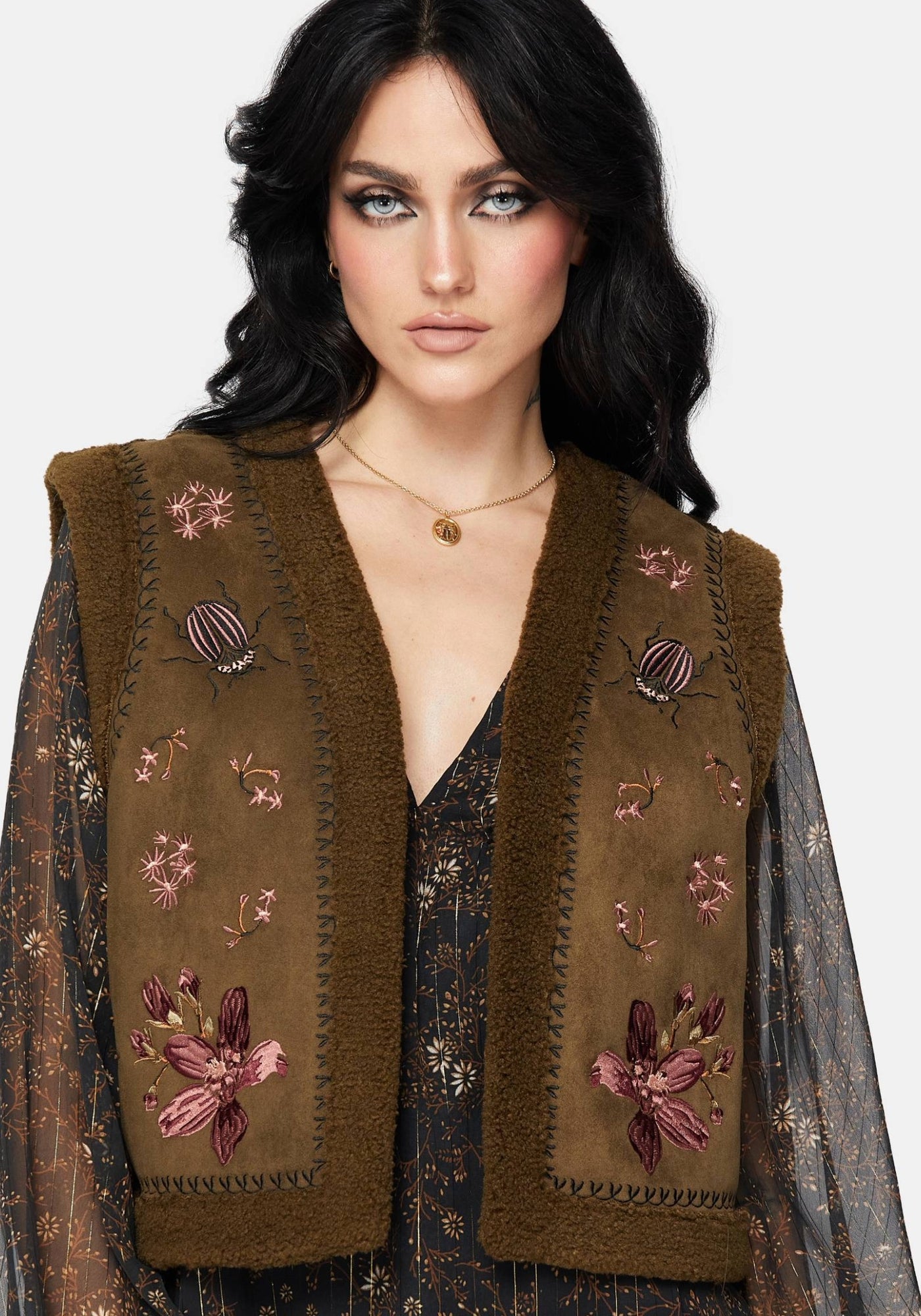 Sylvara Borg Embroidered Bug Gilet – Disturbia