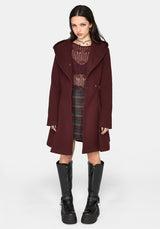 Camilla Tie Waist Hooded Coat With Bug Brooch - Burgundy