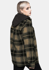 Trellis Lightweight Hooded Pocket Check Shacket - Green EU 34