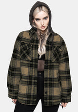 Trellis Lightweight Hooded Pocket Check Shacket - Green EU 34