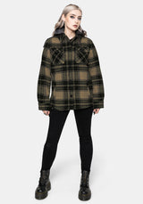 Trellis Lightweight Hooded Pocket Check Shacket - Green EU 34