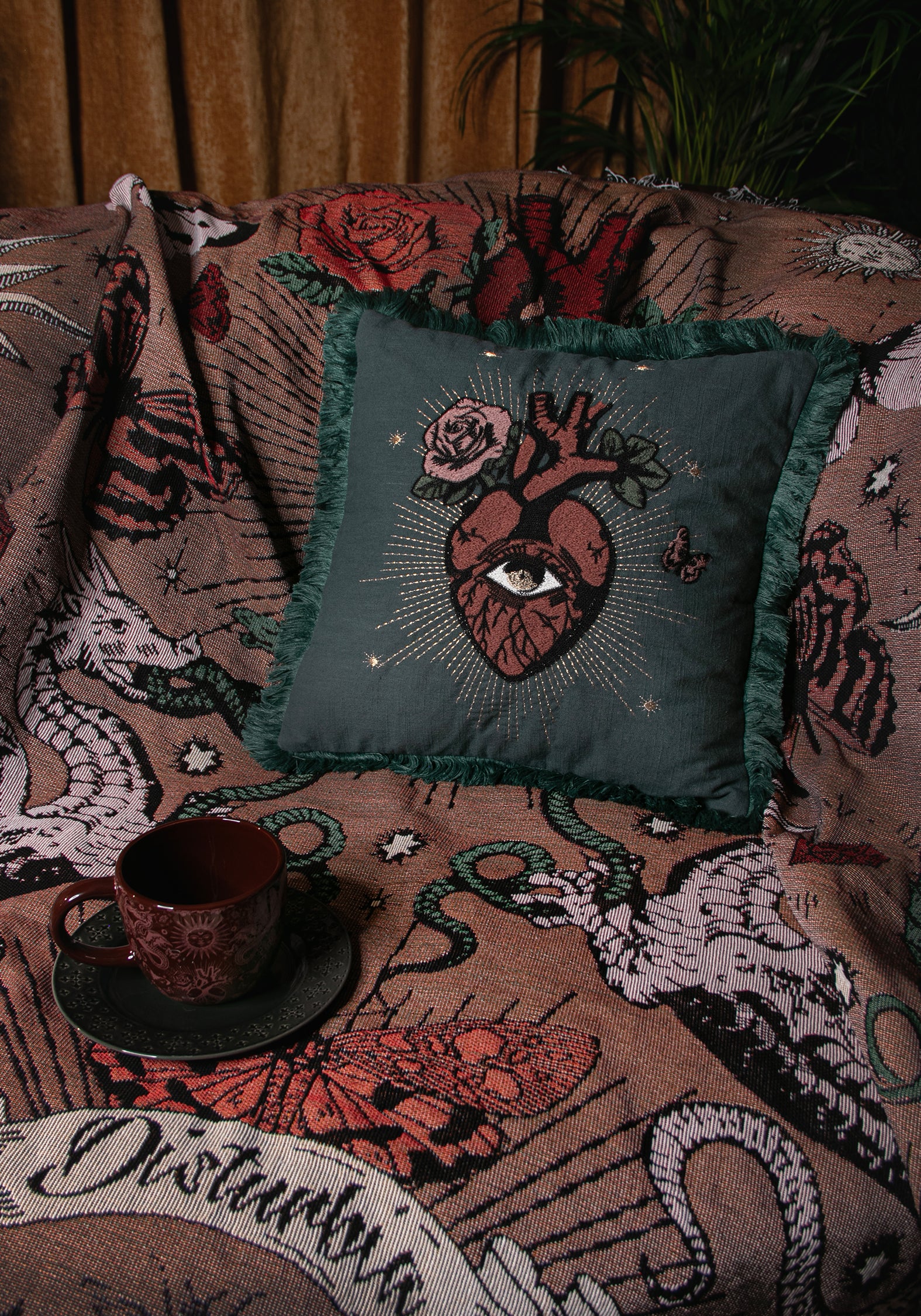 Cor Amara Heart Embroidered Square Cushion