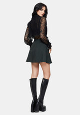 Kera Green Pinstripe Buckle Detail Mini Pleated Skirt