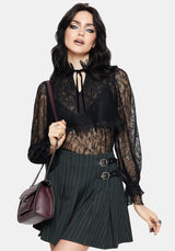 Kera Green Pinstripe Buckle Detail Mini Pleated Skirt