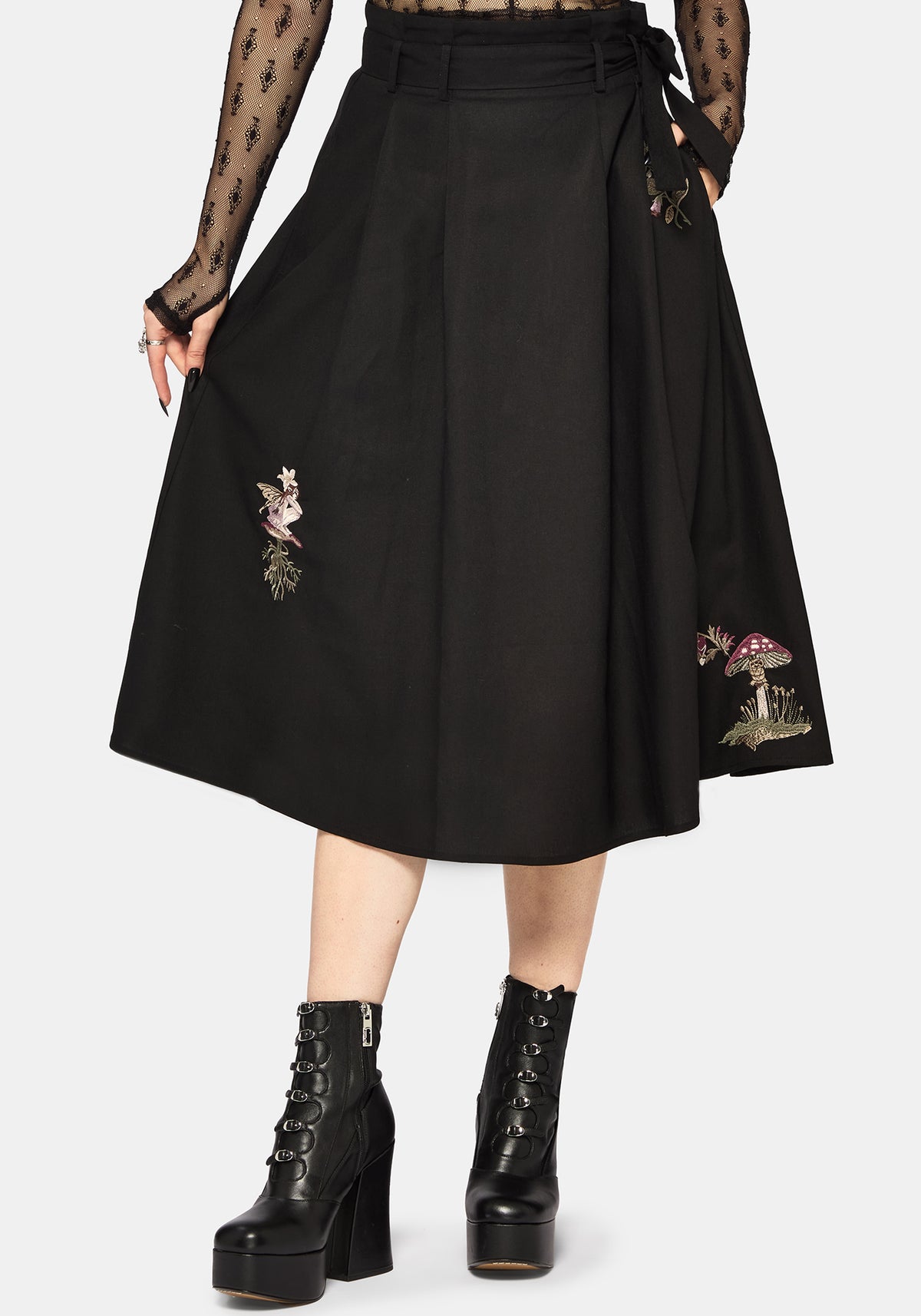 Faela Fee Bestickt Krawatte Taille Paperbag Midi Rock