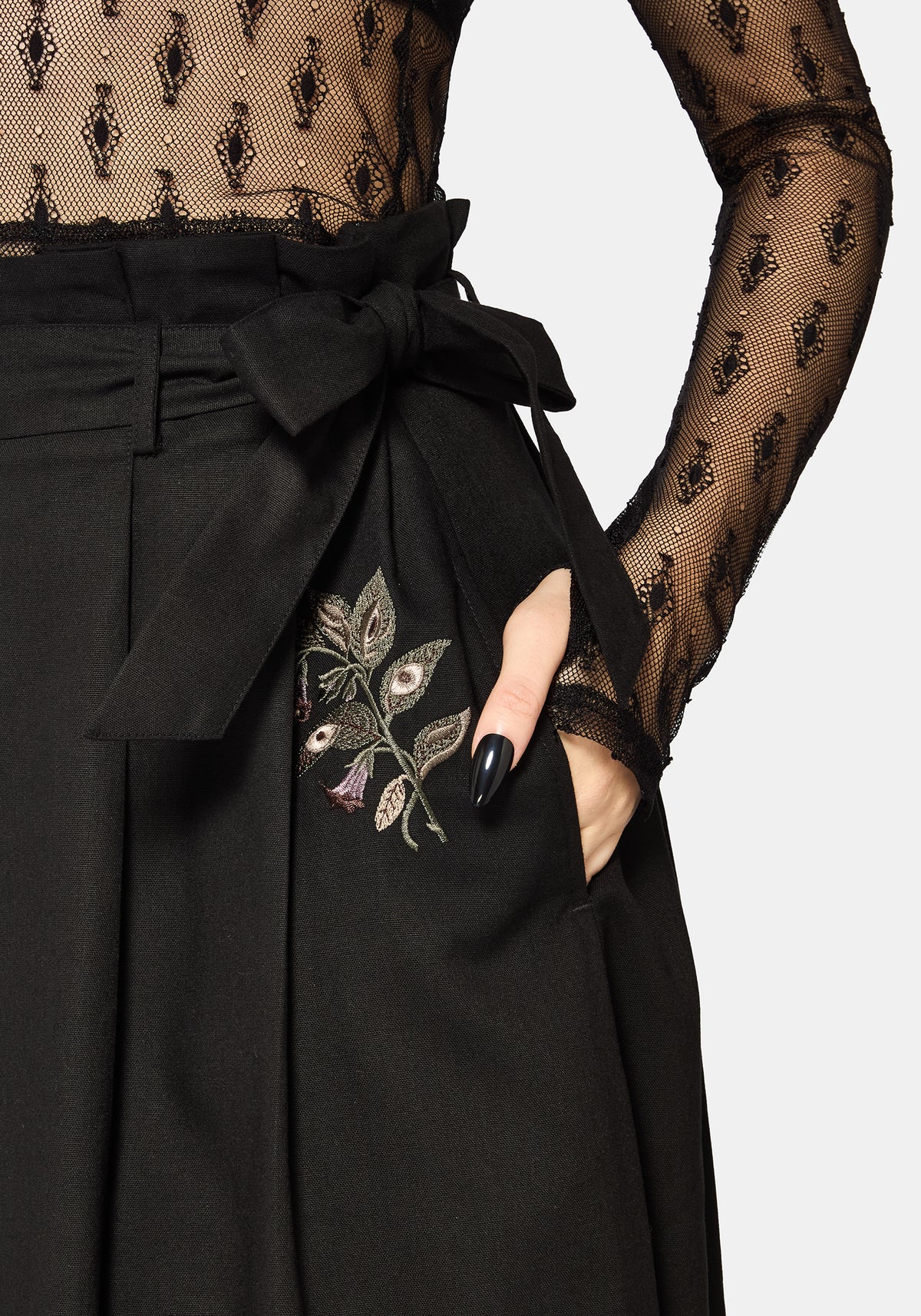 Faela Fee Bestickt Krawatte Taille Paperbag Midi Rock