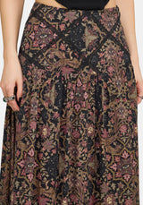 Mythos Print Lace Detail Midaxi Skirt EU 34