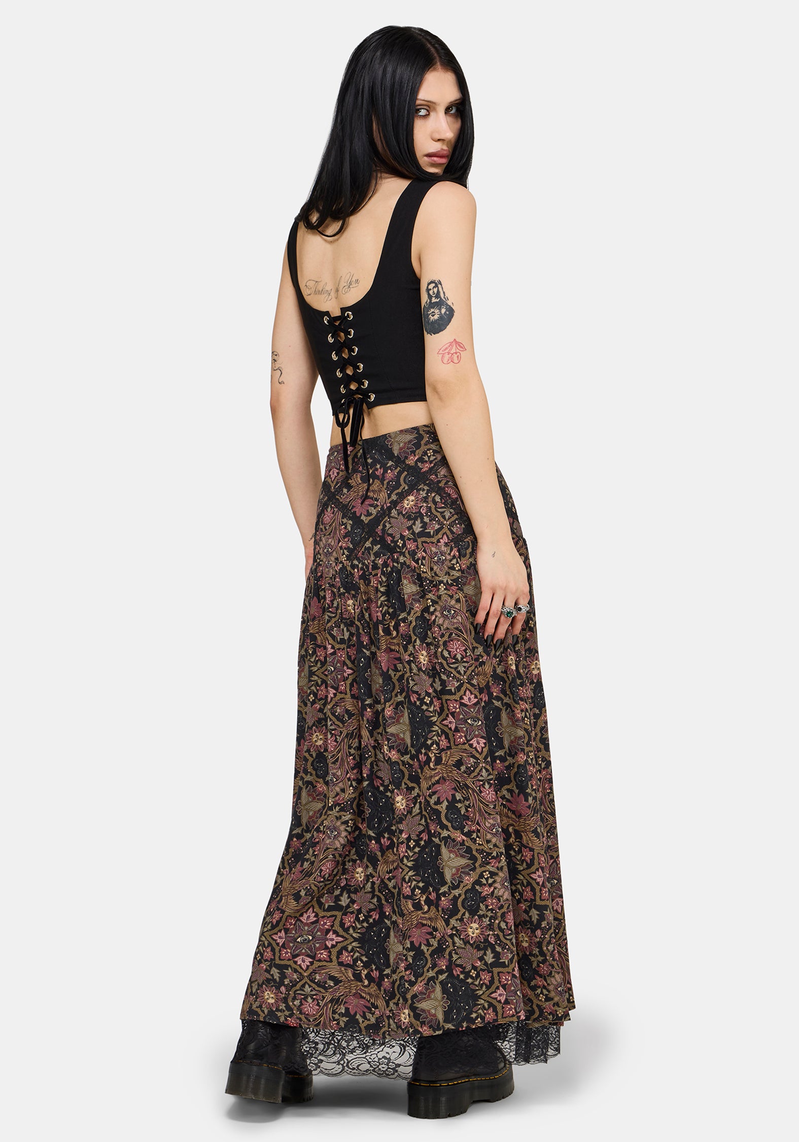 Mythos Print Lace Detail Midaxi Skirt EU 34