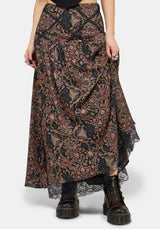 Mythos Print Lace Detail Midaxi Skirt EU 34