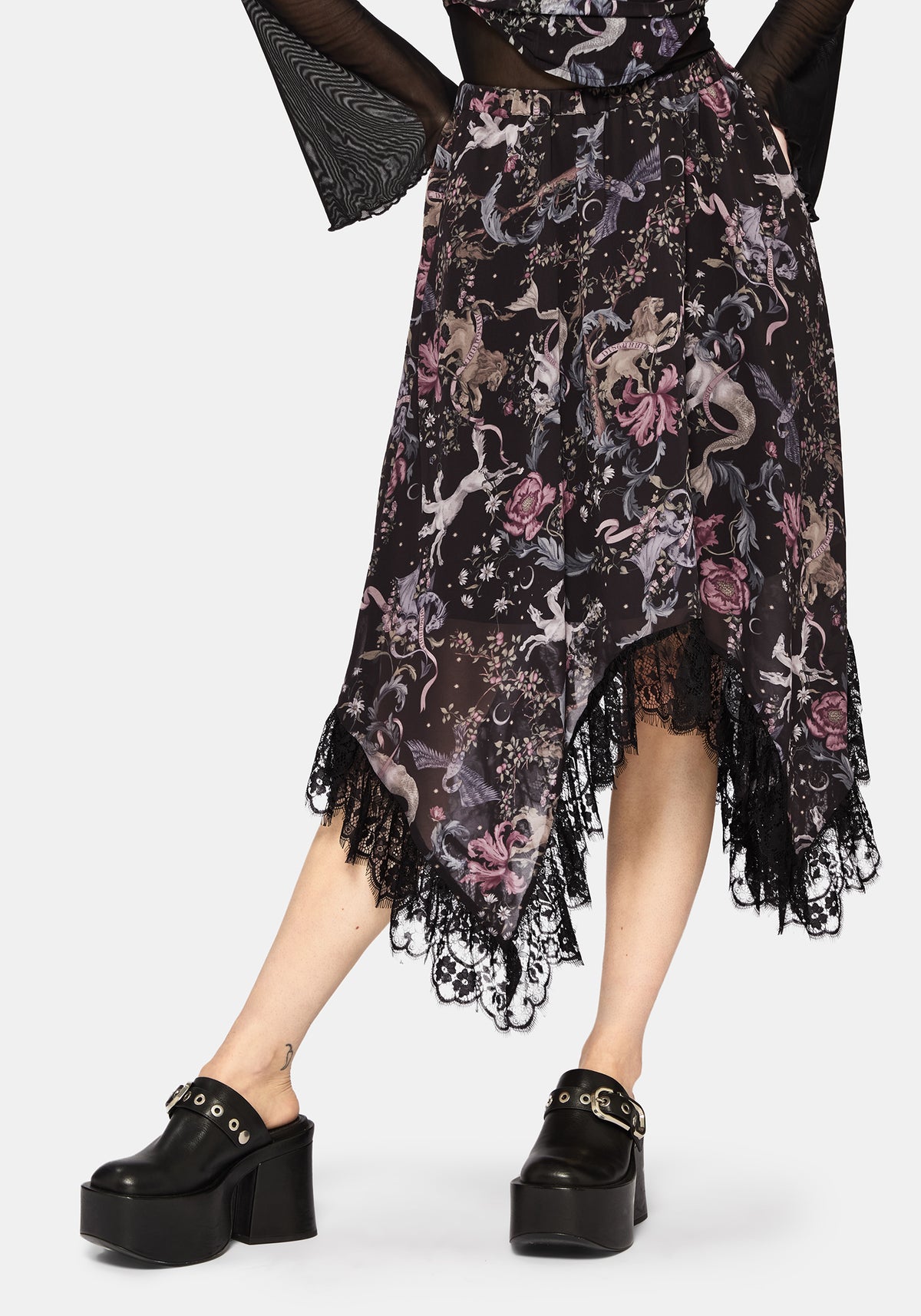 Merunicorn Enchanted Wald Chiffon Druck Midi Rock