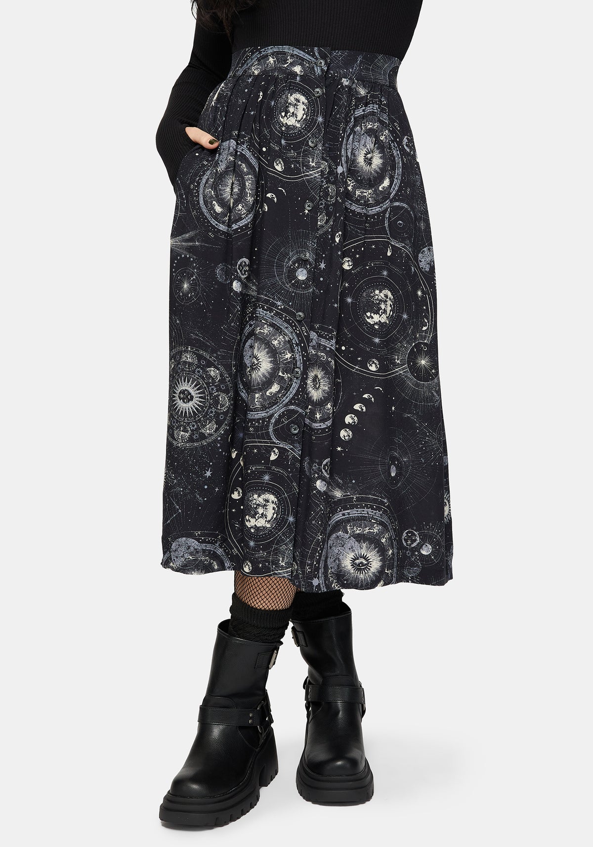 Elise Celestial Druck Knopf Runter Midi Rock