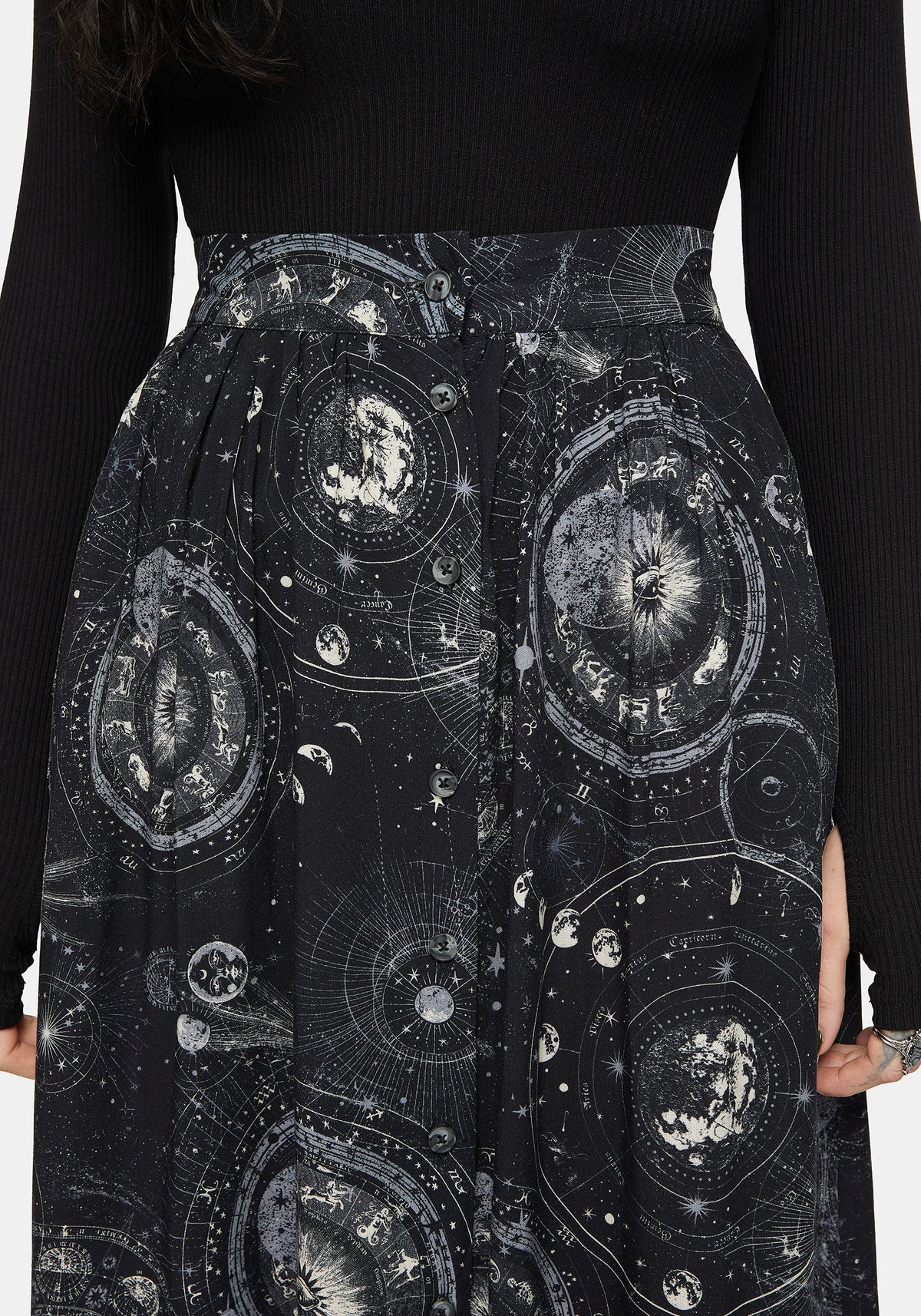 Elise Celestial Druck Knopf Runter Midi Rock