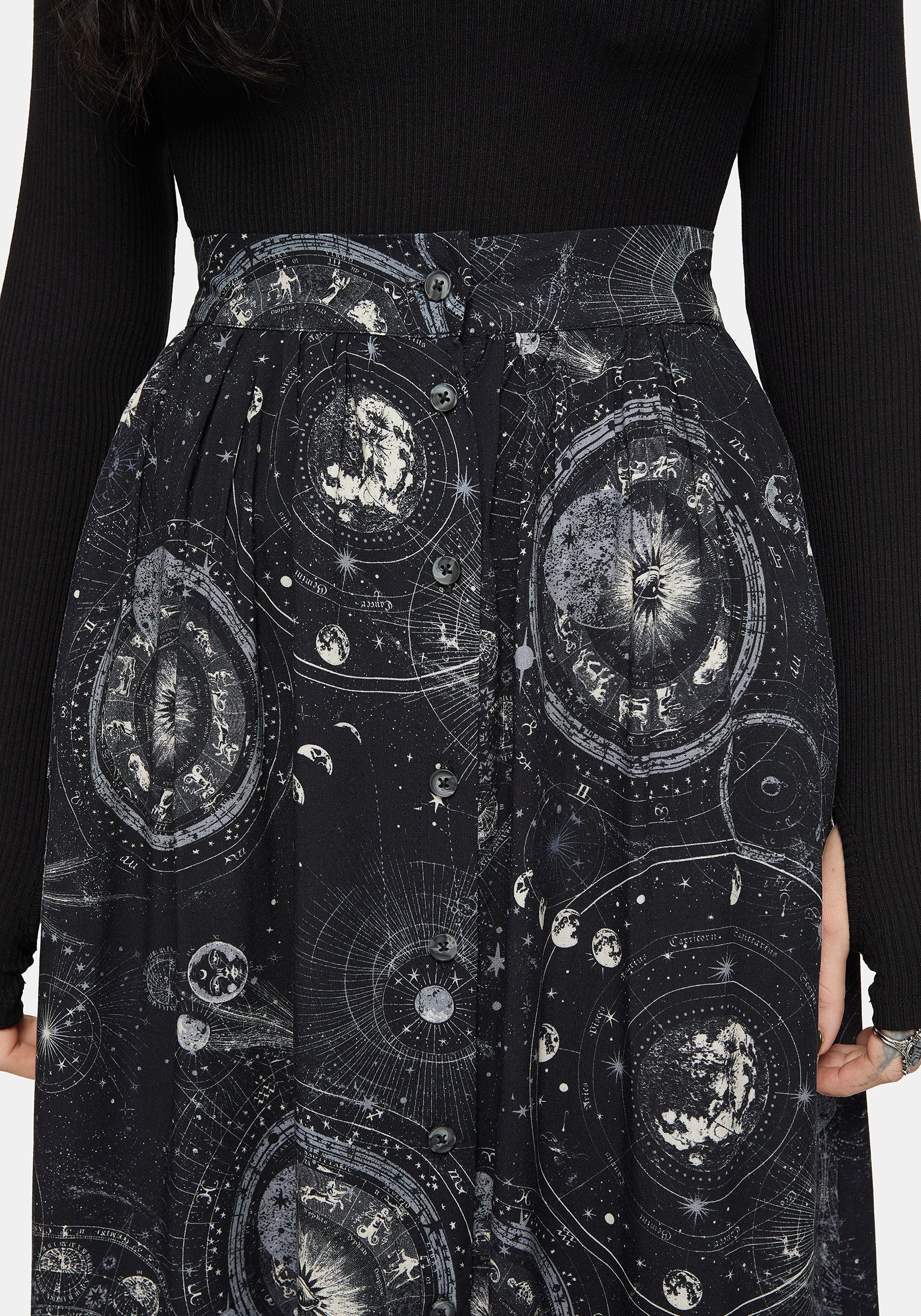 Elise Celestial Druck Knopf Runter Midi Rock