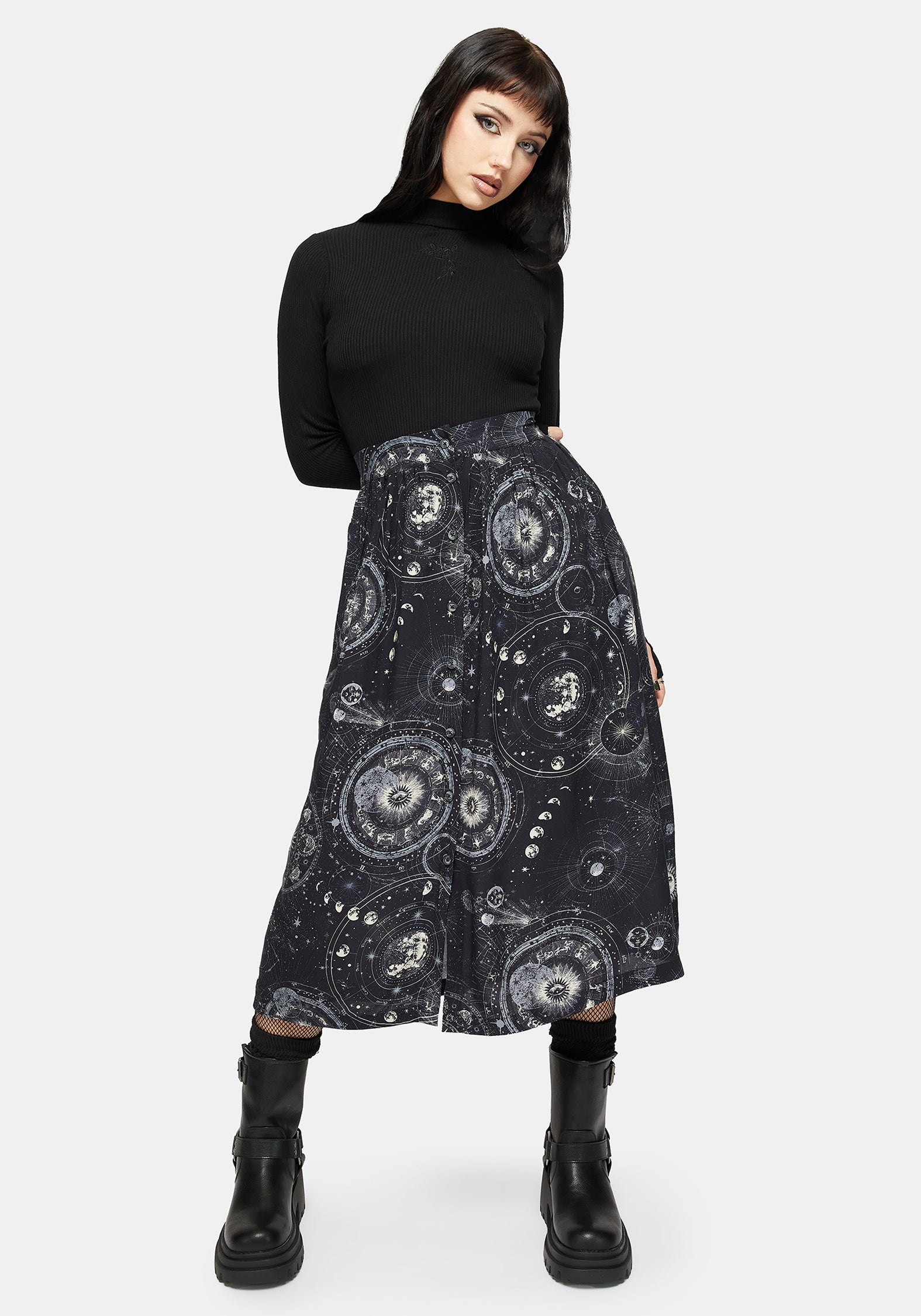 Elise Celestial Druck Knopf Runter Midi Rock