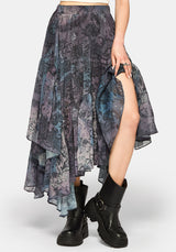 Gaia Celestial Print Chiffon Hanky Hem Skirt